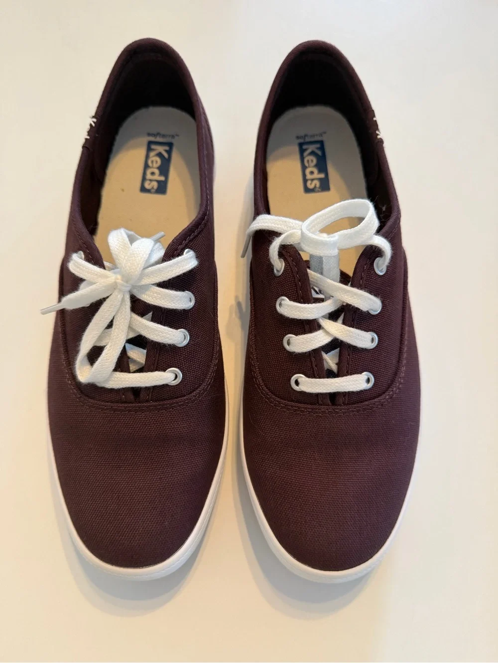 Keds Champion Canvas Lace-Up Sneakers in Burgundy with White Laces